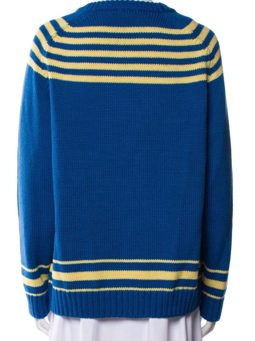 BODE Blue Striped Crewneck Sweater with Horse & Rider Knit Motif - Picture 3 of 3